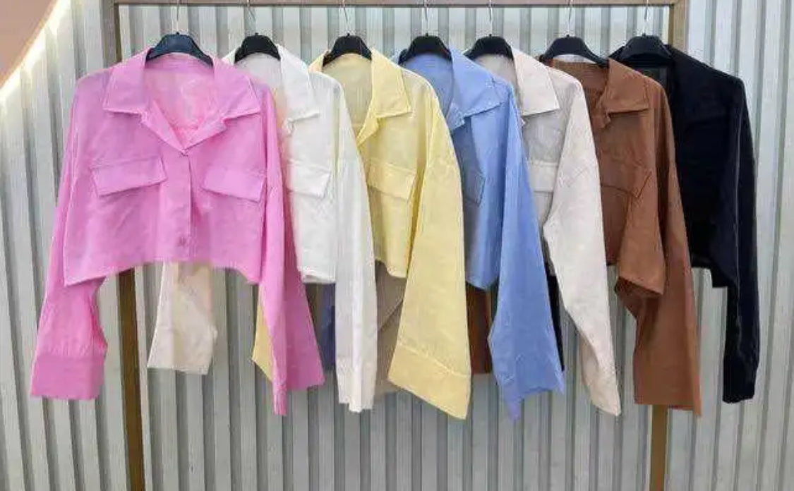 Camicia crop over misto Lino